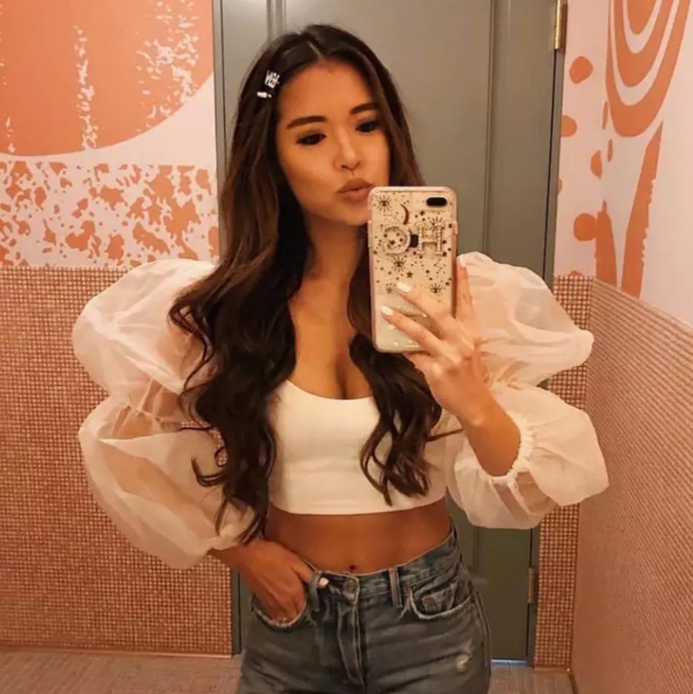 Crop Top Transparent Puff Sleeves